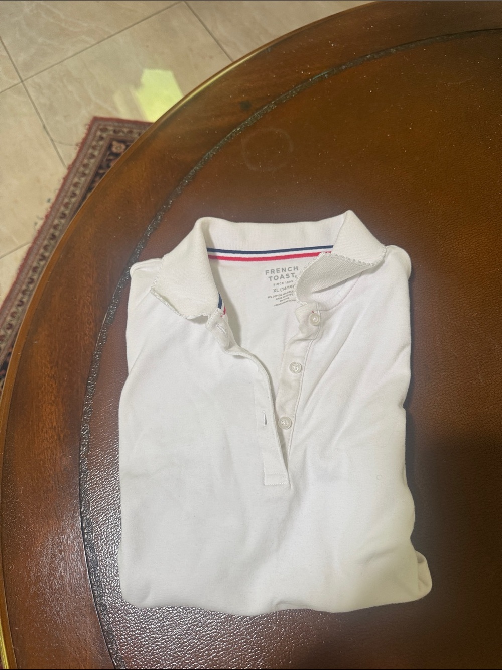 French Toast White Polo with Red & Navy Collar Stripe